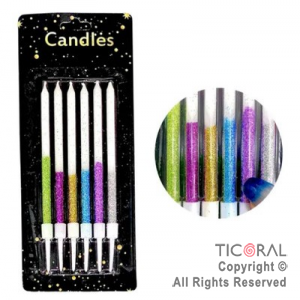 VELA GIBREADA 10 CM DUO COLOR MULTICOLOR BLANCO CON PORTAVELA x 6 UNIDADES